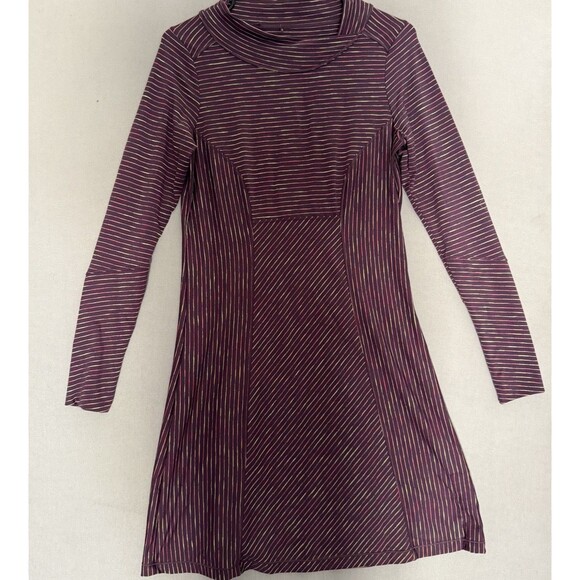 Prana Dress XS Scramble Purple Womens Striped Athletic High Neck Long Sleeve - Picture 1 of 7